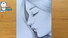Step-by-step-tutorial-on-drawing-with-a-sad-girl-pencil